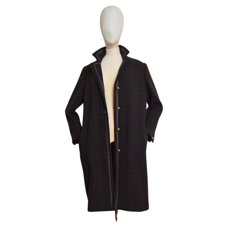 Vintage anni '80 CHANEL Cappotto Chesterfield in lana marrone