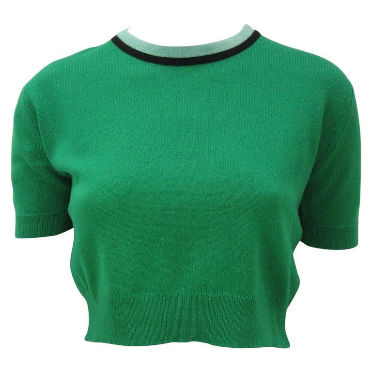 Vintage 1980s Chanel Cropped Green Short Sleeve Sweater