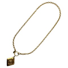 Vintage 1980s Chanel Gold Diamond Shape CC Logo Pendant Necklace