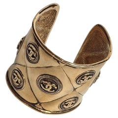 Vintage 1980s Chanel Gold Round CC Cuff Bangle