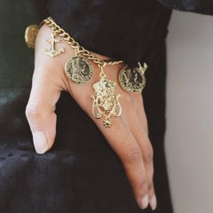 Vintage 1980s Charm Bracelet - 18 Carat Gold Plated Vintage Deadstock