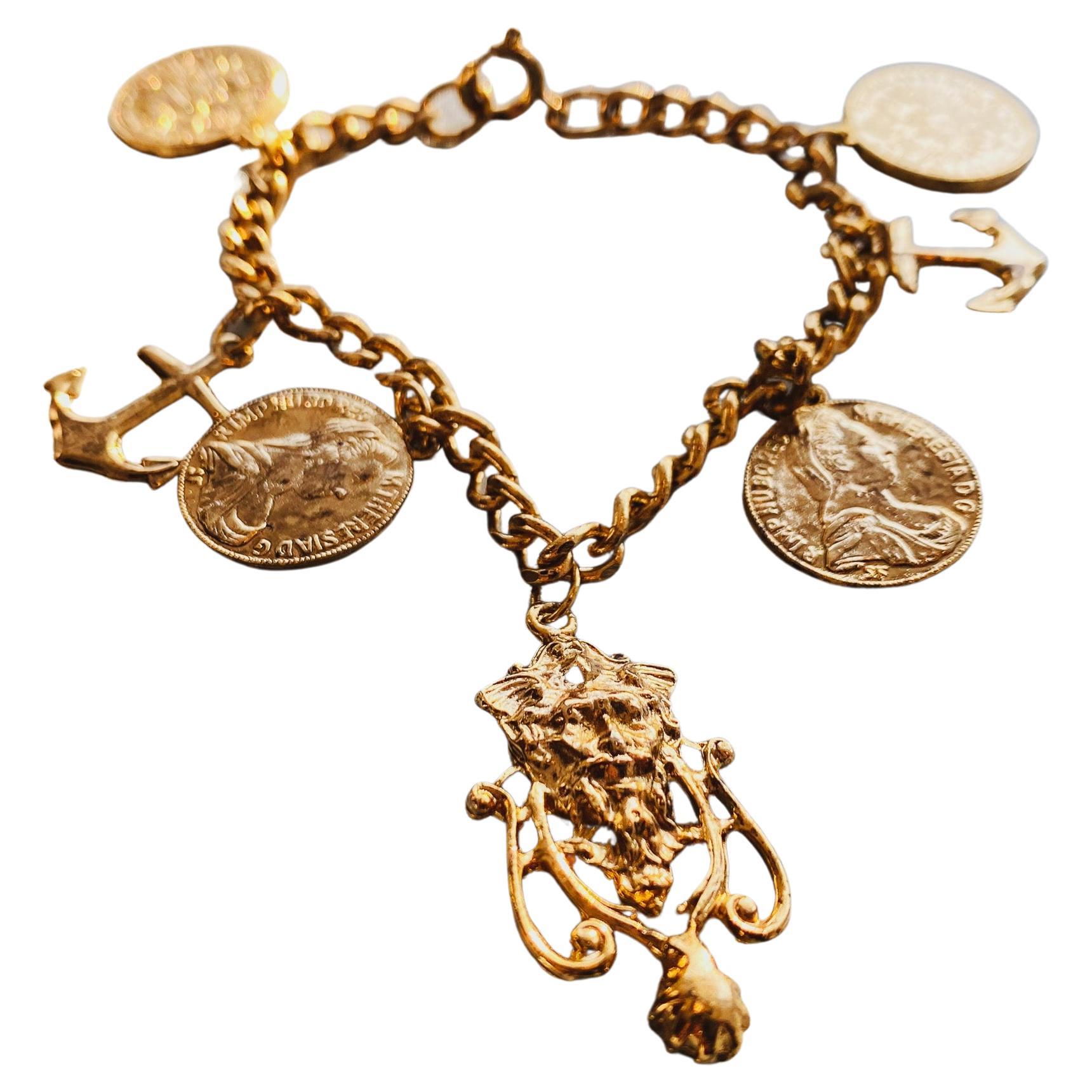 Vintage 1980s Charm Bracelet - 18 Carat Gold Plated Vintage Deadstock For Sale