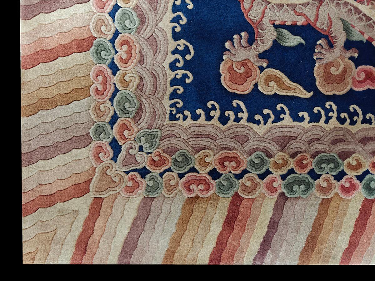 Vintage 1980s Chinese Art Deco Dragon Carpet ( 9' x 12'2