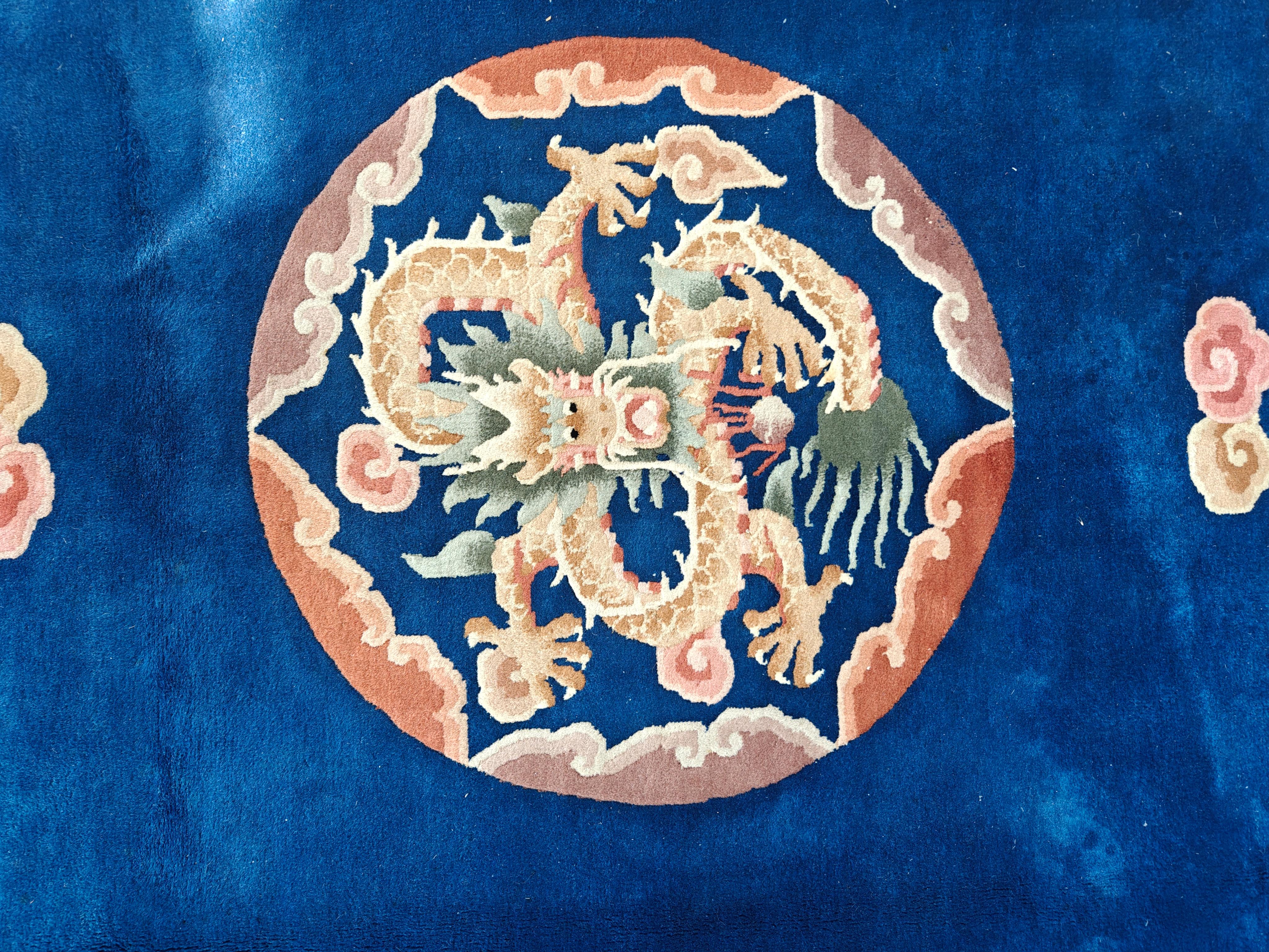 Wool Vintage 1980s Chinese Art Deco Dragon Carpet ( 9' x 12'2
