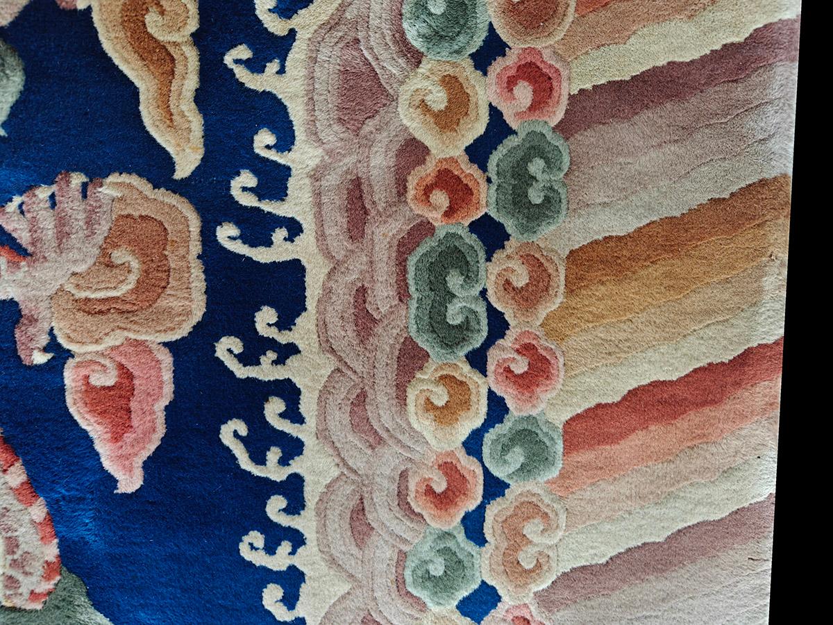Vintage 1980s Chinese Art Deco Dragon Carpet ( 9' x 12'2