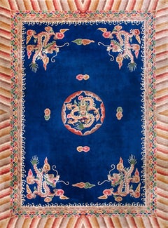 Vintage 1980s Chinese Art Deco Dragon Carpet ( 9' x 12'2" -275 x 365 )