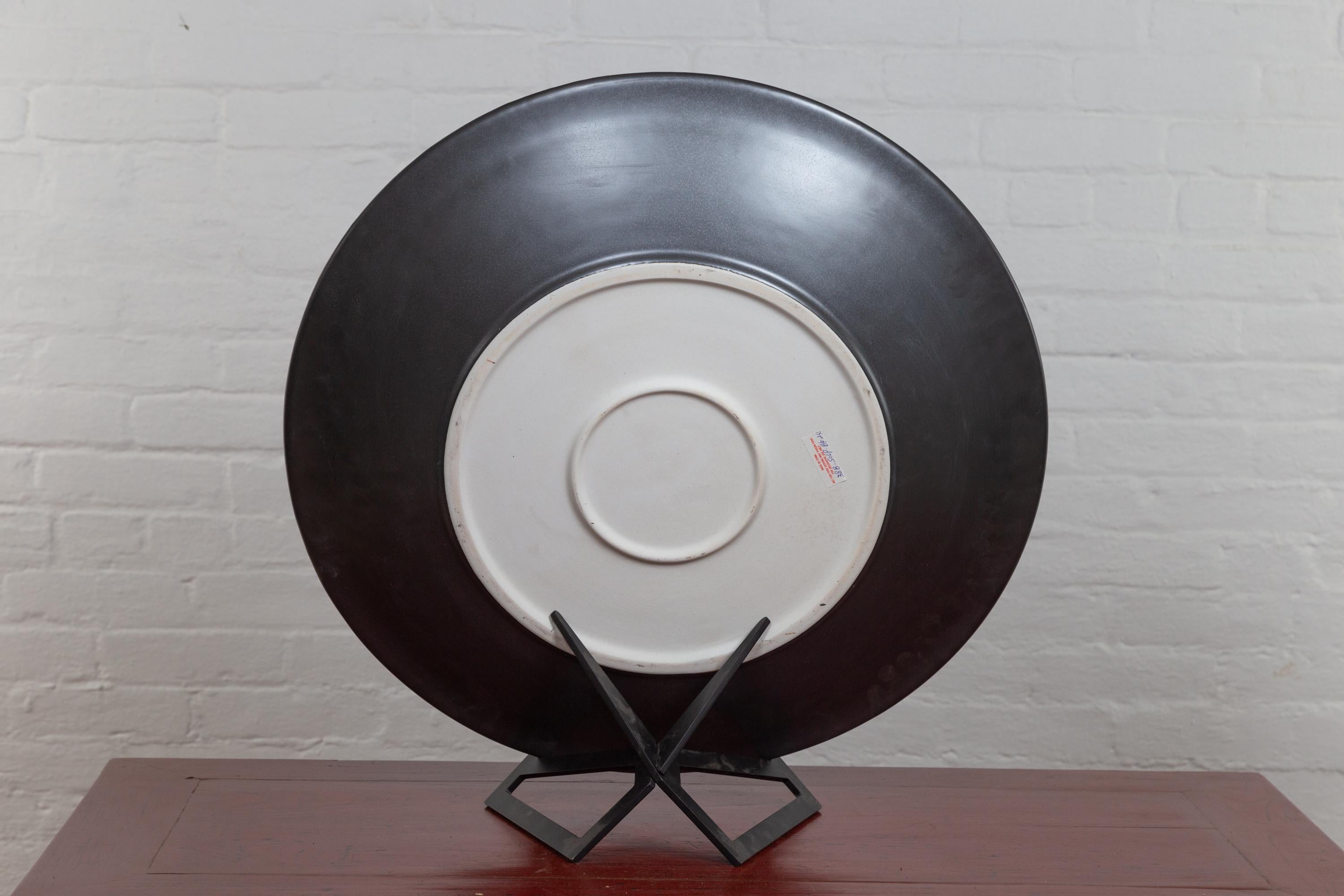 Vintage 1980s Chinese Cobalt Grey Ceramic Charger Plate, Three Available For Sale 2