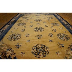 1980s Yellow Medallion Qing Vintage Chinese Peking Carpet 2'4" x 18'2" Wool Rug