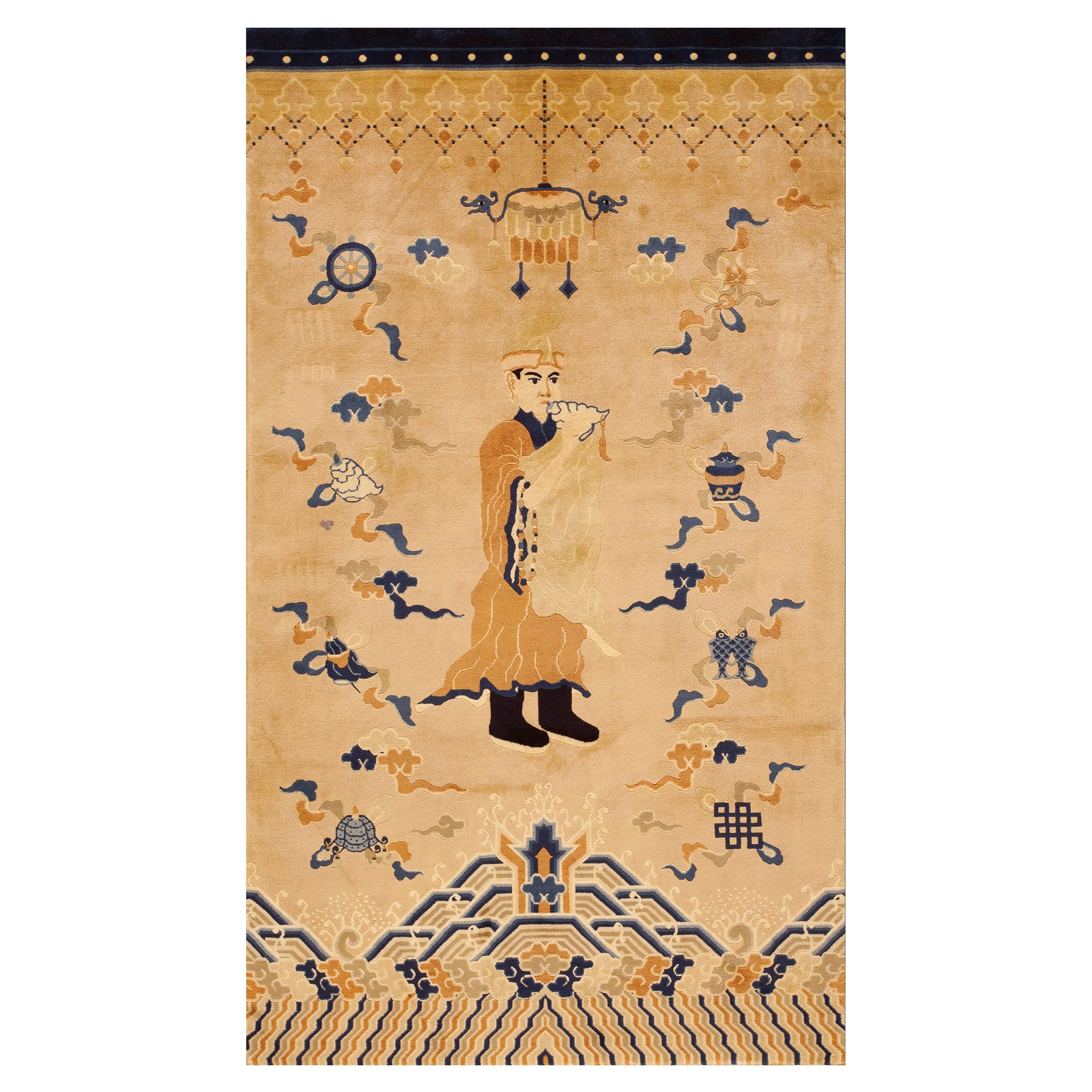 Tapis de pilier chinois Pékin des années 1980 ( 4' x 7' - 122 x 213 ) en vente