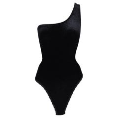 Vintage 1980's Christian Dior Black Velvet One Shoulder Bodysuit Top