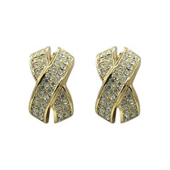 Vintage 1980s Christian Dior Gold Plated Omega Necklace and Clip on Earrings Set