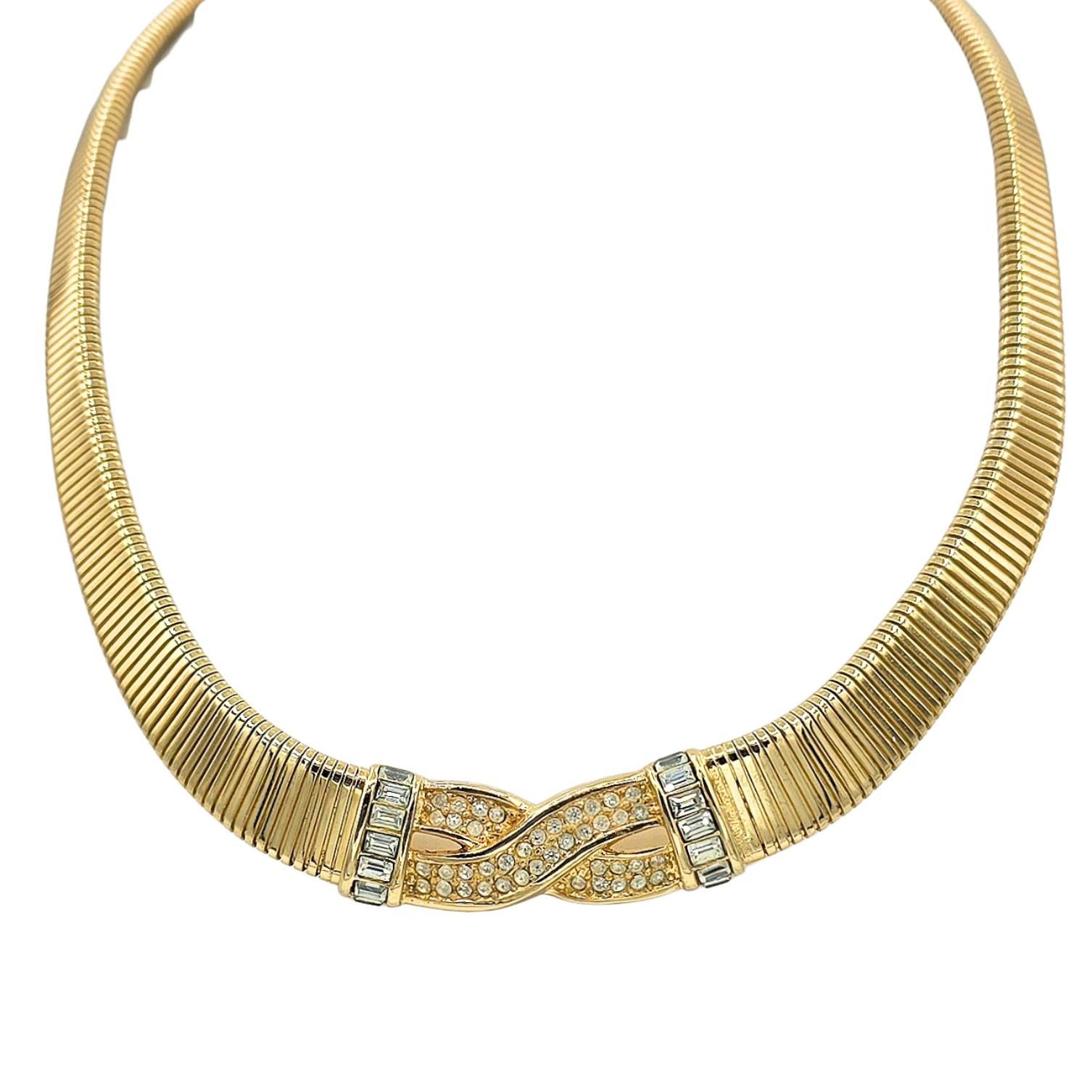 Modern Vintage 1980s Christian Dior Gold Plated Omega Necklace and Clip on Earrings Set For Sale