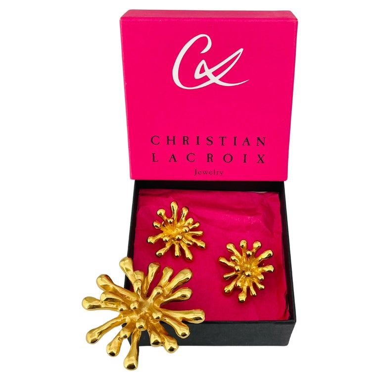 Vintage años 80 Christian Lacroix Bijoux Splatter Set Broche Pendientes  Disfraz