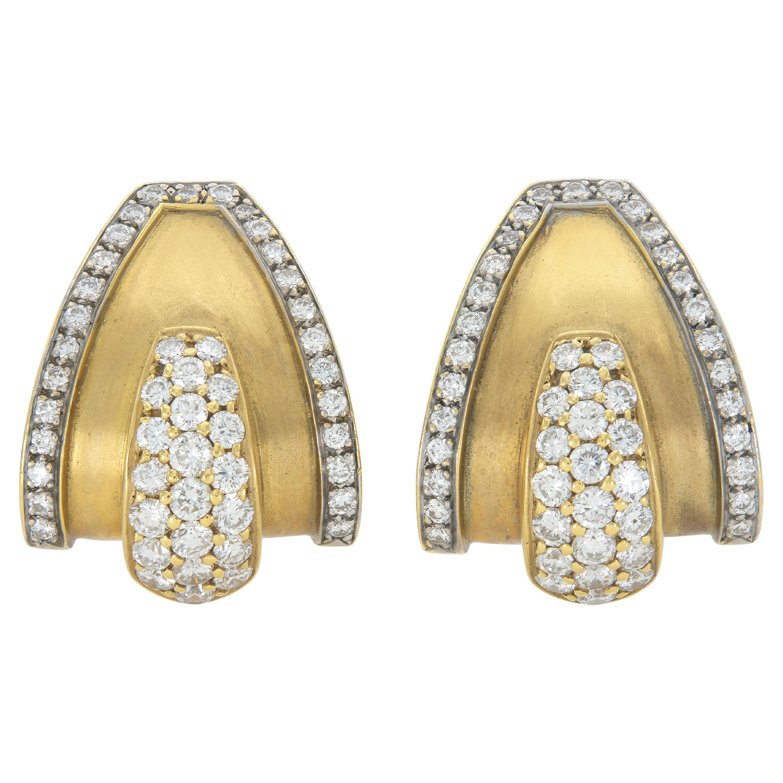 Orecchini vintage anni 
80 in oro massiccio con diamanti