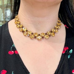 Vintage 1980's Citrine and Smoky Quartz Statement Necklace 18k Yellow Gold