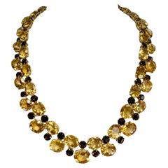 Vintage 1980's Citrine and Smoky Quartz Statement Necklace 18k Yellow Gold