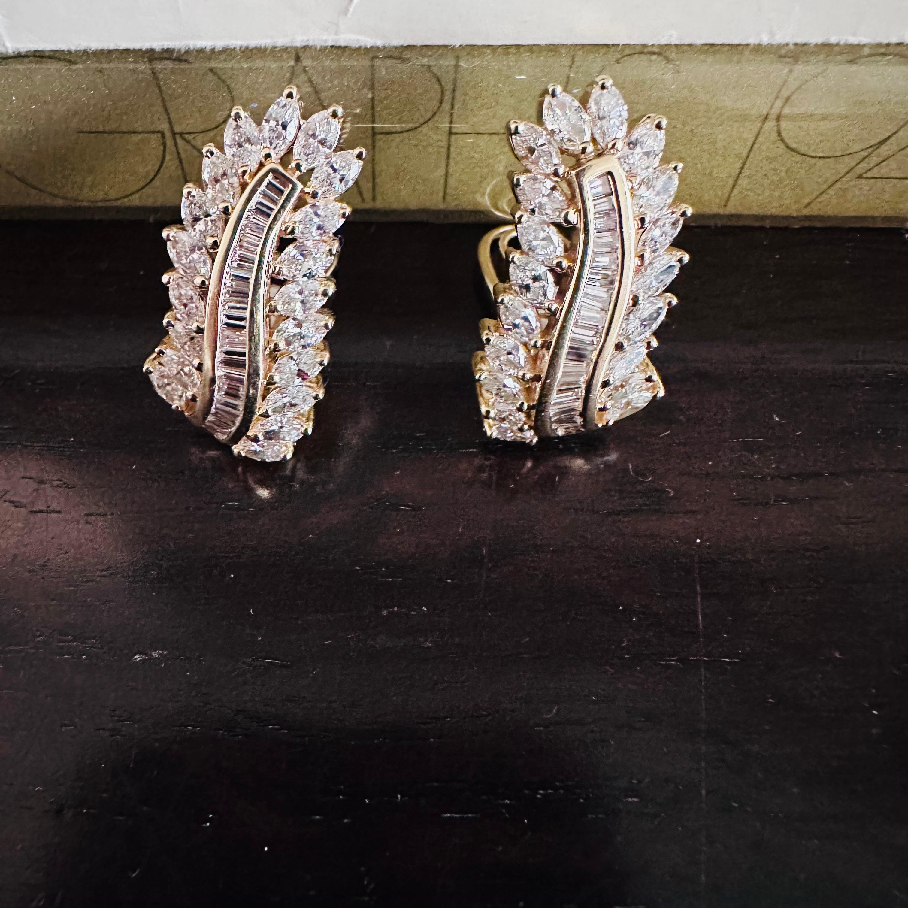 Vintage 1980's Cluster Diamant-Ohrringe Gelbgold (Marquiseschliff)