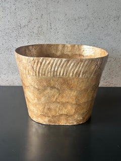 Vintage 1980s Coastal Capiz Shell Wastebasket