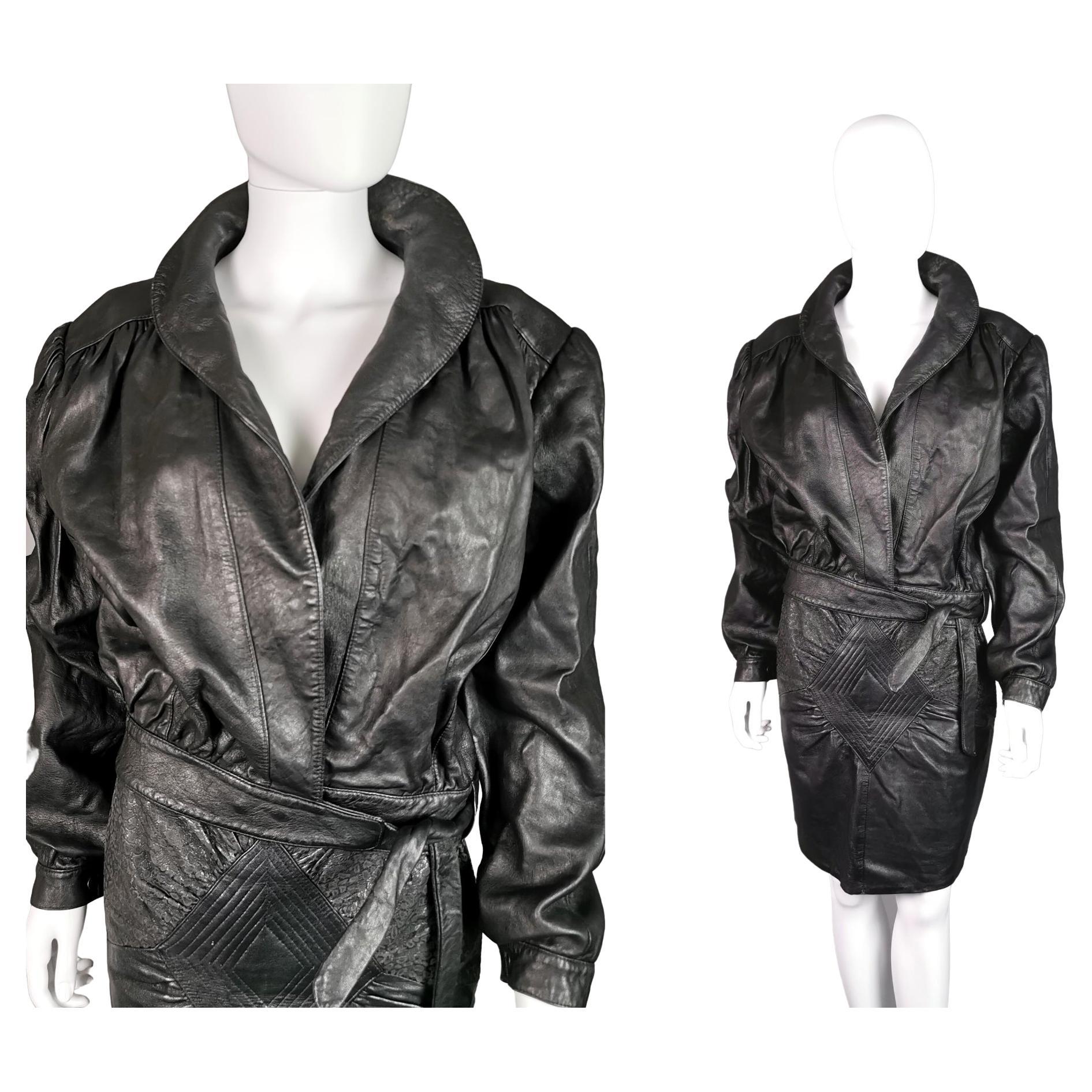 Vintage 1980s cropped Leather jacket, tie front  For Sale