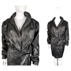 Vintage 1980s cropped Leather jacket, tie front 