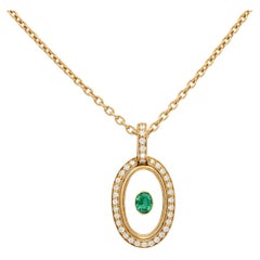 Vintage 1980s Crystal Emerald and Diamond Pendant Necklace
