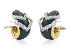 Vintage 1980s David Webb Black Enamel and Diamond Earrings