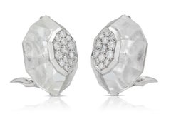 Vintage 1980s David Webb Rock Crystal and Diamond Earrings