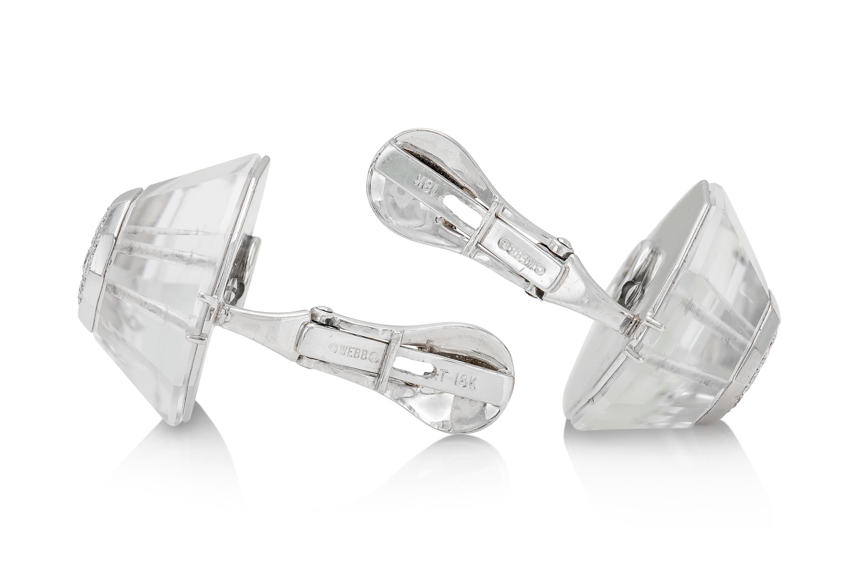 Pendientes vintage de cristal de roca y diamantes David Webb de los años 80 en Bueno estado para la venta en New York, NY