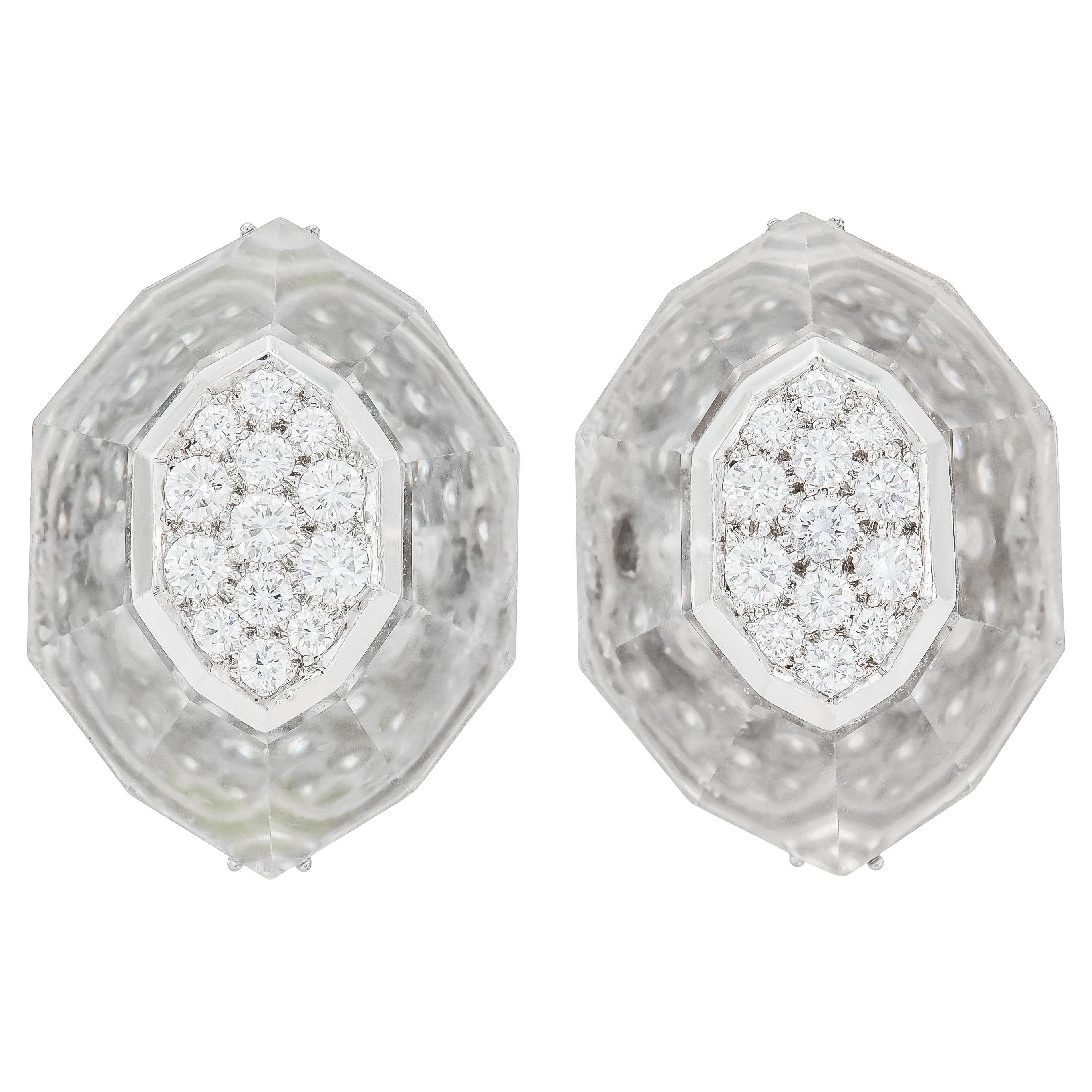 Vintage 1980er David Webb Bergkristall- und Diamant-Ohrringe, Vintage