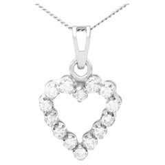 Ciondolo a cuore in oro bianco 18 carati e diamanti vintage degli anni '80