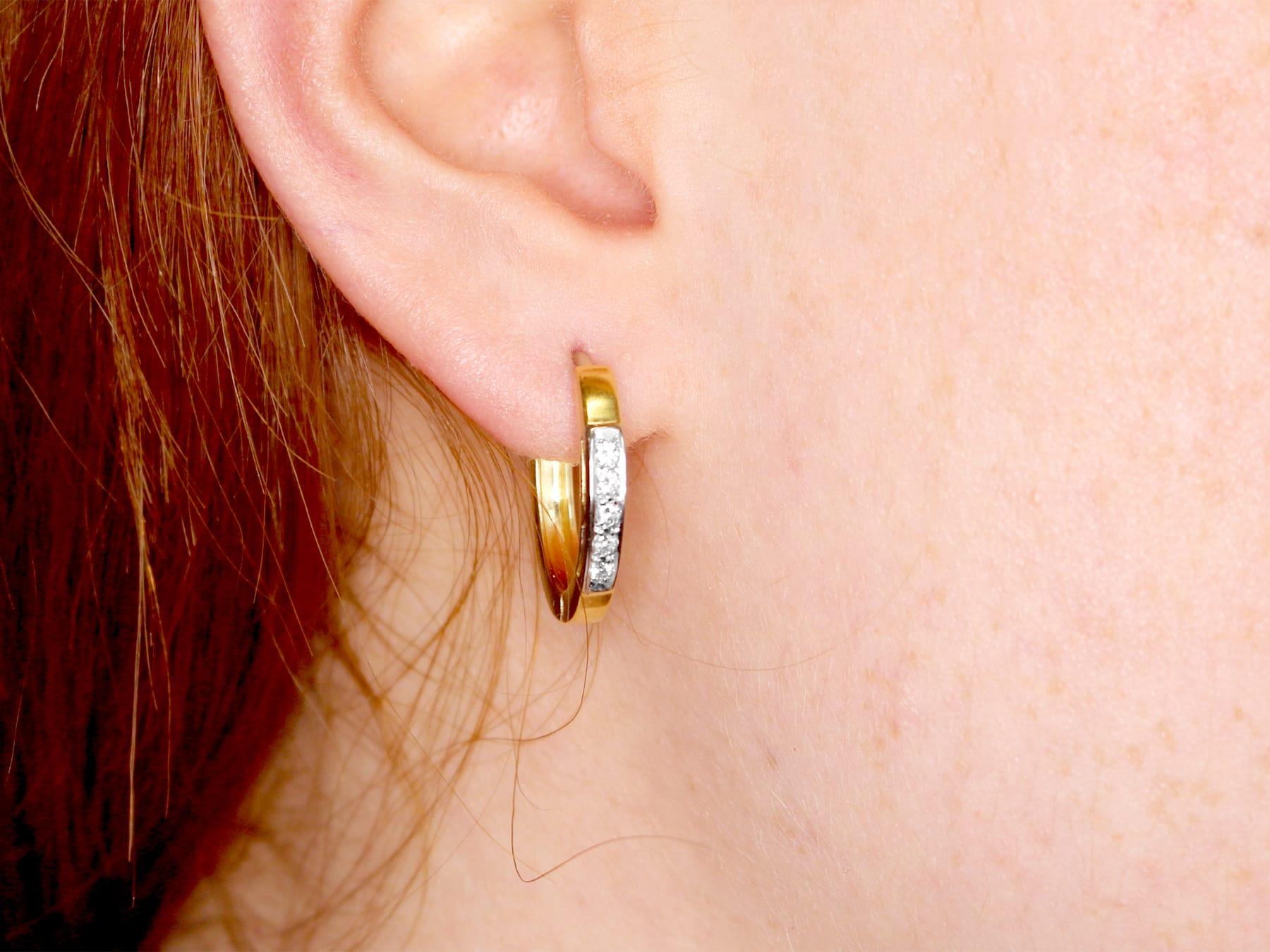 Vintage 1980s Diamond and 18K Yellow Gold Hoop Earrings 5