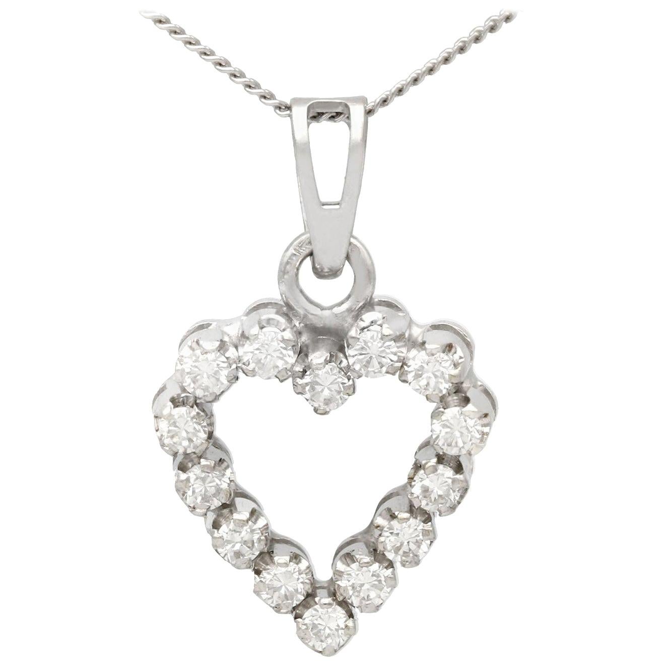 Vintage 1980s Diamond and White Gold Heart Pendant