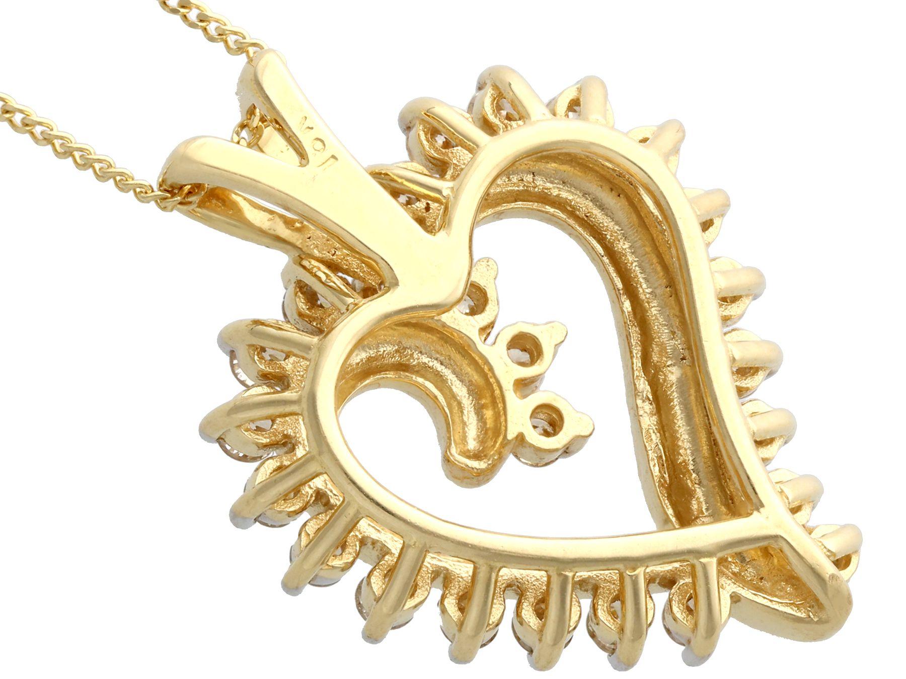 Round Cut Vintage 1980s Diamond and Yellow Gold Heart Pendant For Sale