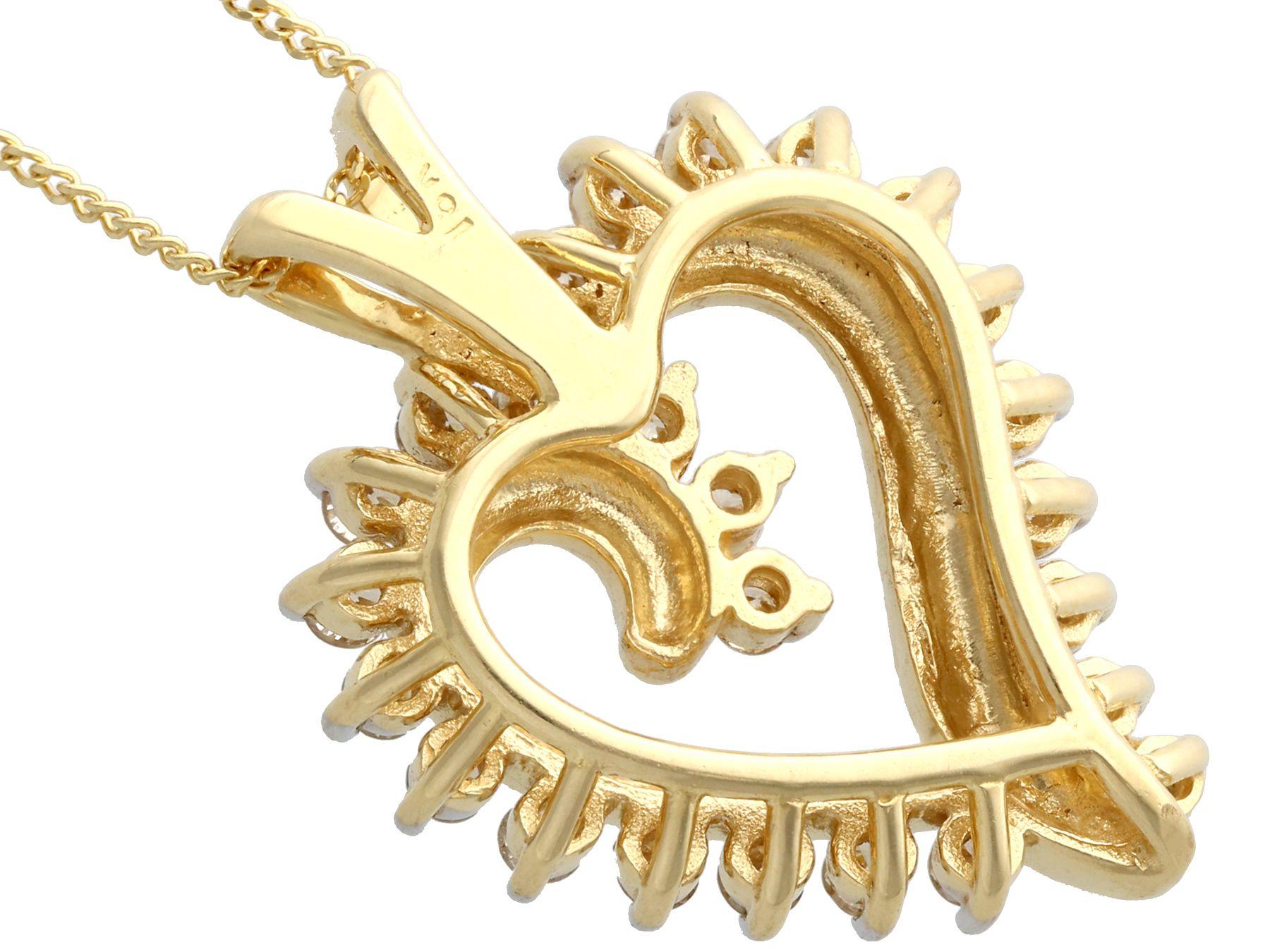 Vintage 1980s Diamond and Yellow Gold Heart Pendant In Excellent Condition For Sale In Jesmond, Newcastle Upon Tyne