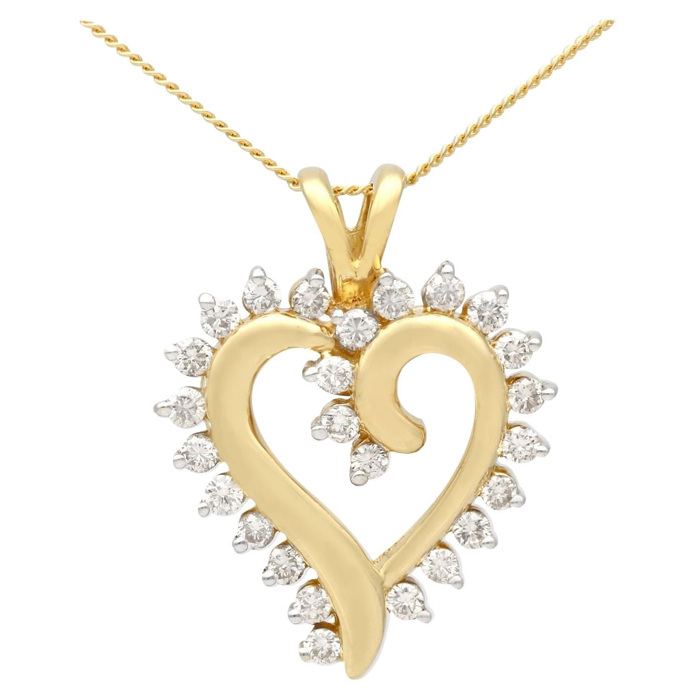 Vintage 1980s Diamond and Yellow Gold Heart Pendant For Sale