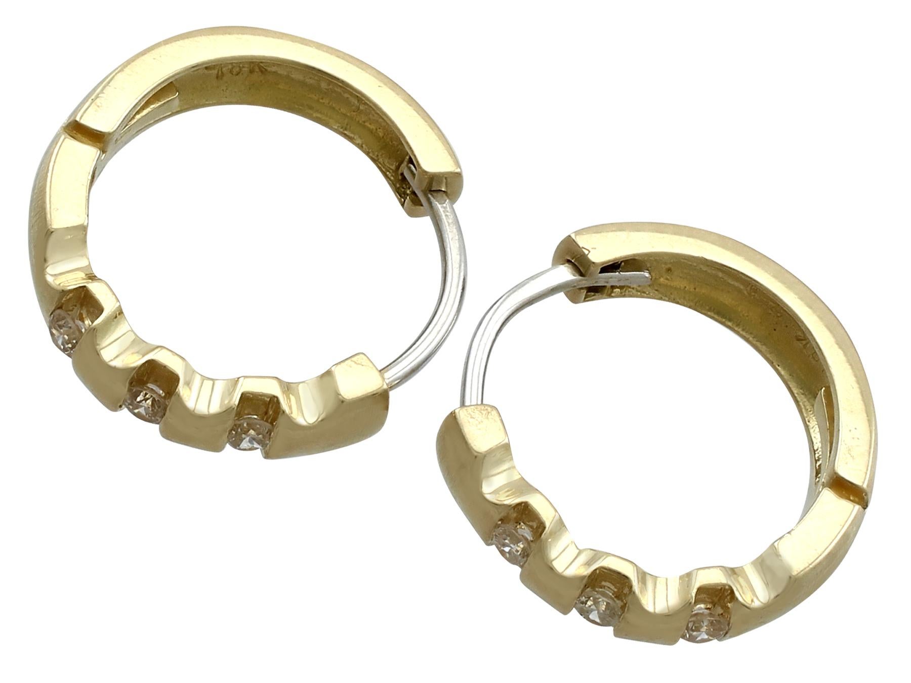 Women's Vintage 1980s Diamond and Yellow Gold Hoop Earrings