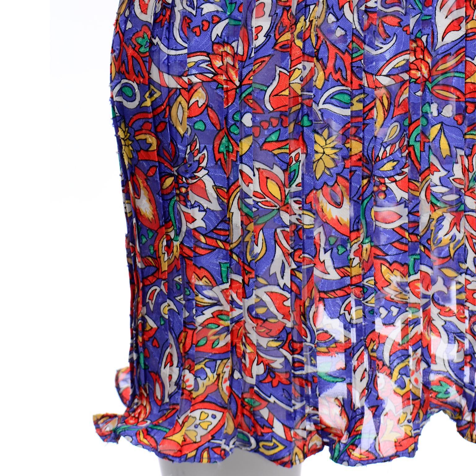Vintage 1980s Diane Freis Colorful Mixed Pattern Print Beaded Dress W Sash 5