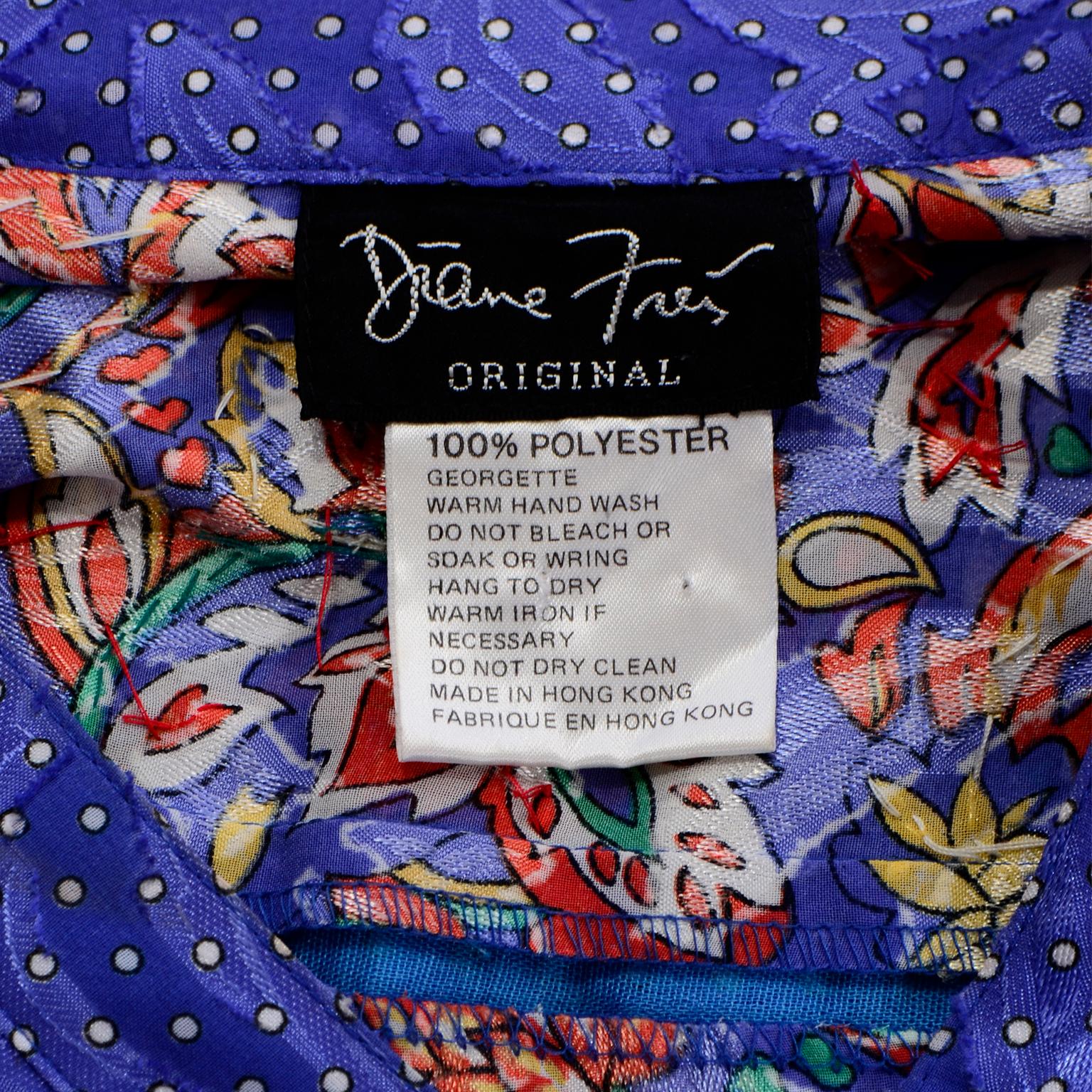 Vintage 1980s Diane Freis Colorful Mixed Pattern Print Beaded Dress W Sash 6