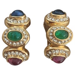 Vintage 1980's DIOR Moghul Cabochon Jeweled Earrings