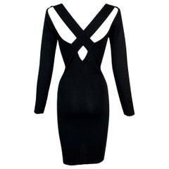 Vintage 1980's Dolce & Gabbana Black Knit Bodycon Cross Back Cut-Out Dress