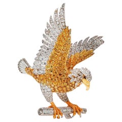 Vintage años 80 E. Wolfe & Co. Broche Águila Diamante Amarillo y Blanco