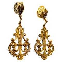 Boucles d'oreilles pour oreilles percées - Plaqué or 18 carats Vintage Deadstock