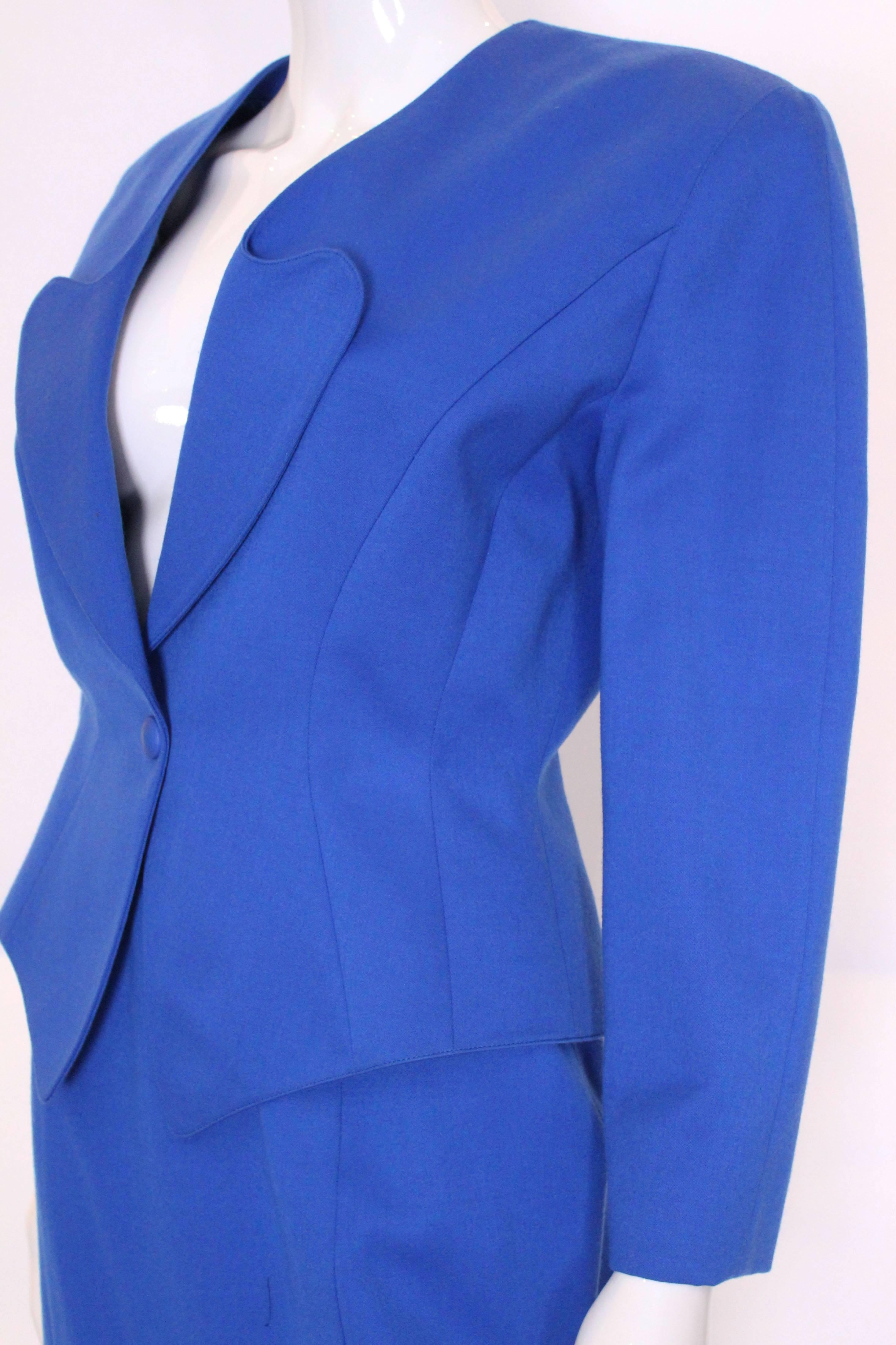 Women's Vintage 1980s Electric Blue Suit jacket and skirt by Thierry Mugler