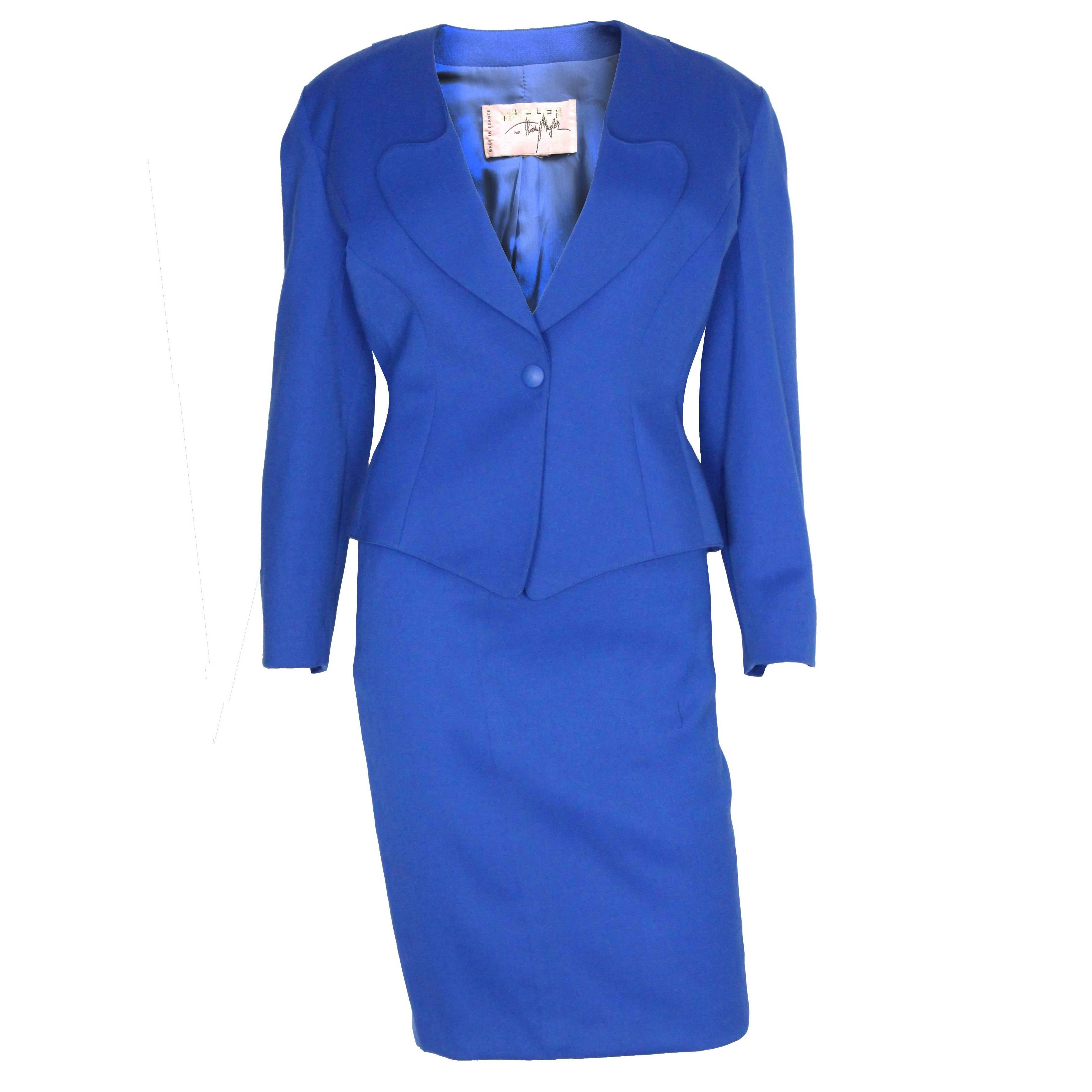 Vintage 1980s Electric Blue Suit jacket and skirt by Thierry Mugler