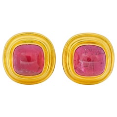 Vintage 1980s Elizabeth Locke Pink Tourmaline 19 Karat Gold Ear-Clip Earrings