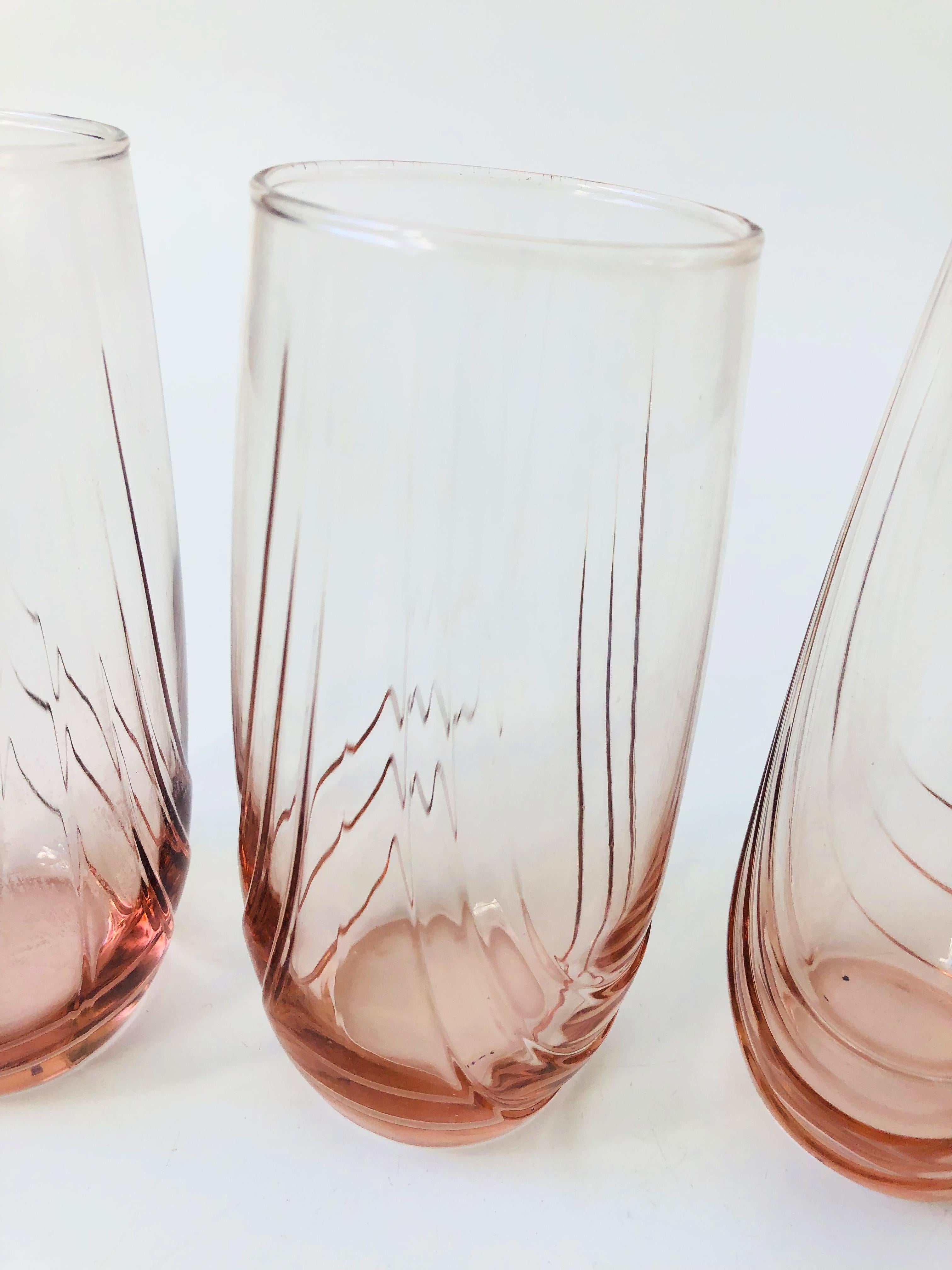Glass Vintage 1980s Embossed Pink Tumblers, Set of 4 For Sale