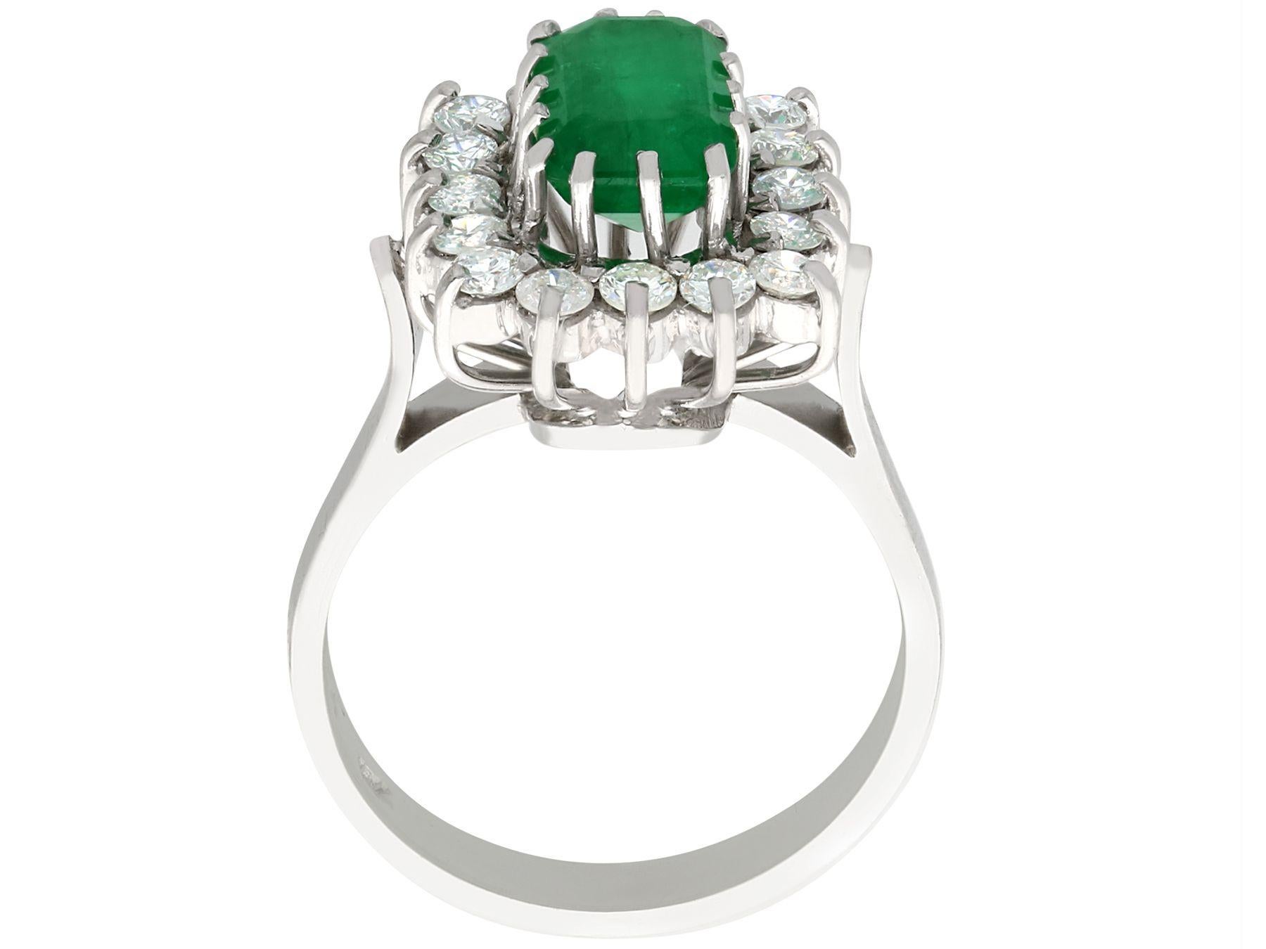 Women's Vintage 1980s Emerald and Diamond White Gold Cluster Ring