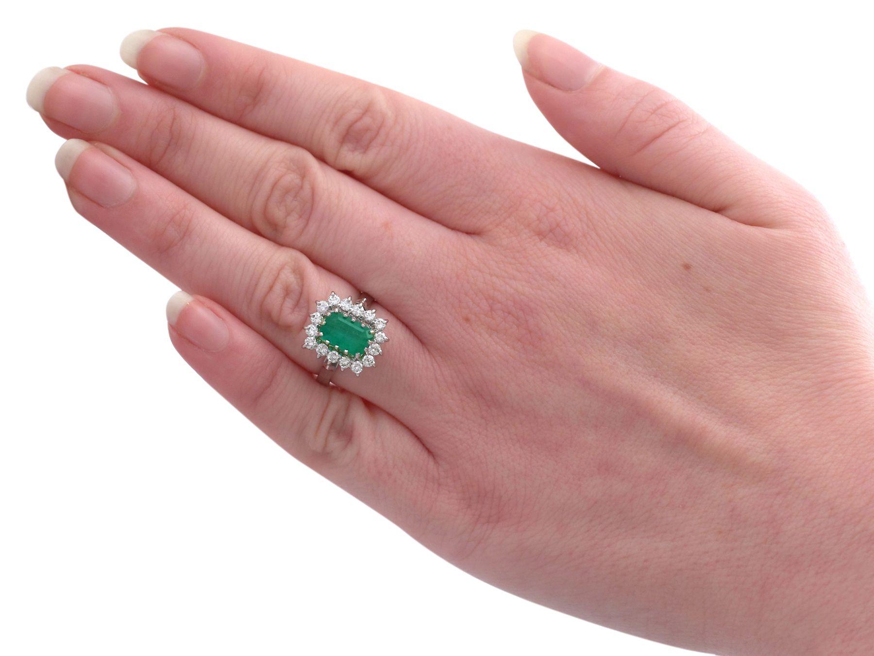 Vintage 1980s Emerald and Diamond White Gold Cluster Ring 1