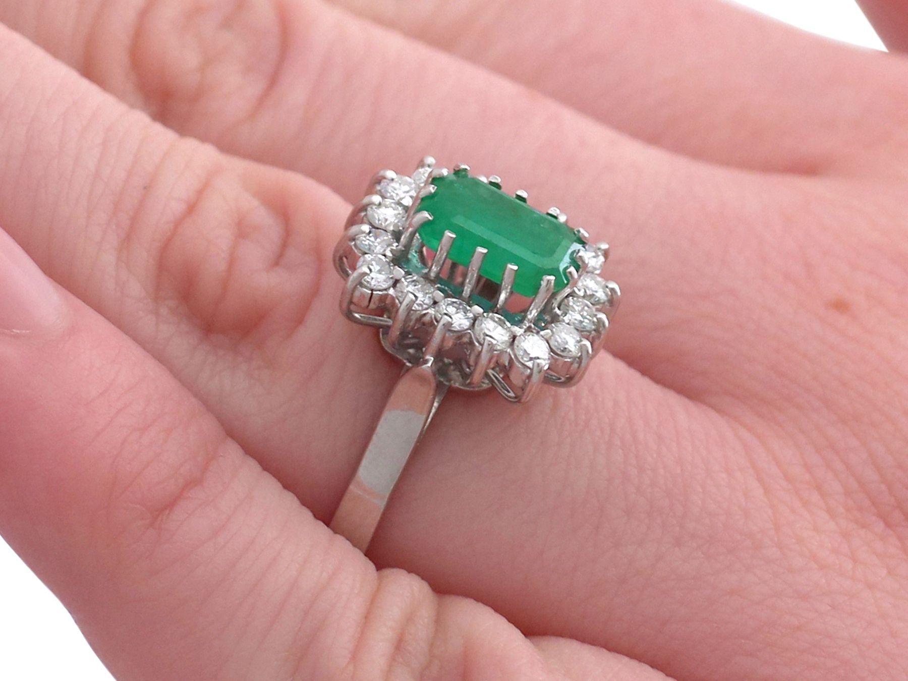 Vintage 1980s Emerald and Diamond White Gold Cluster Ring 2