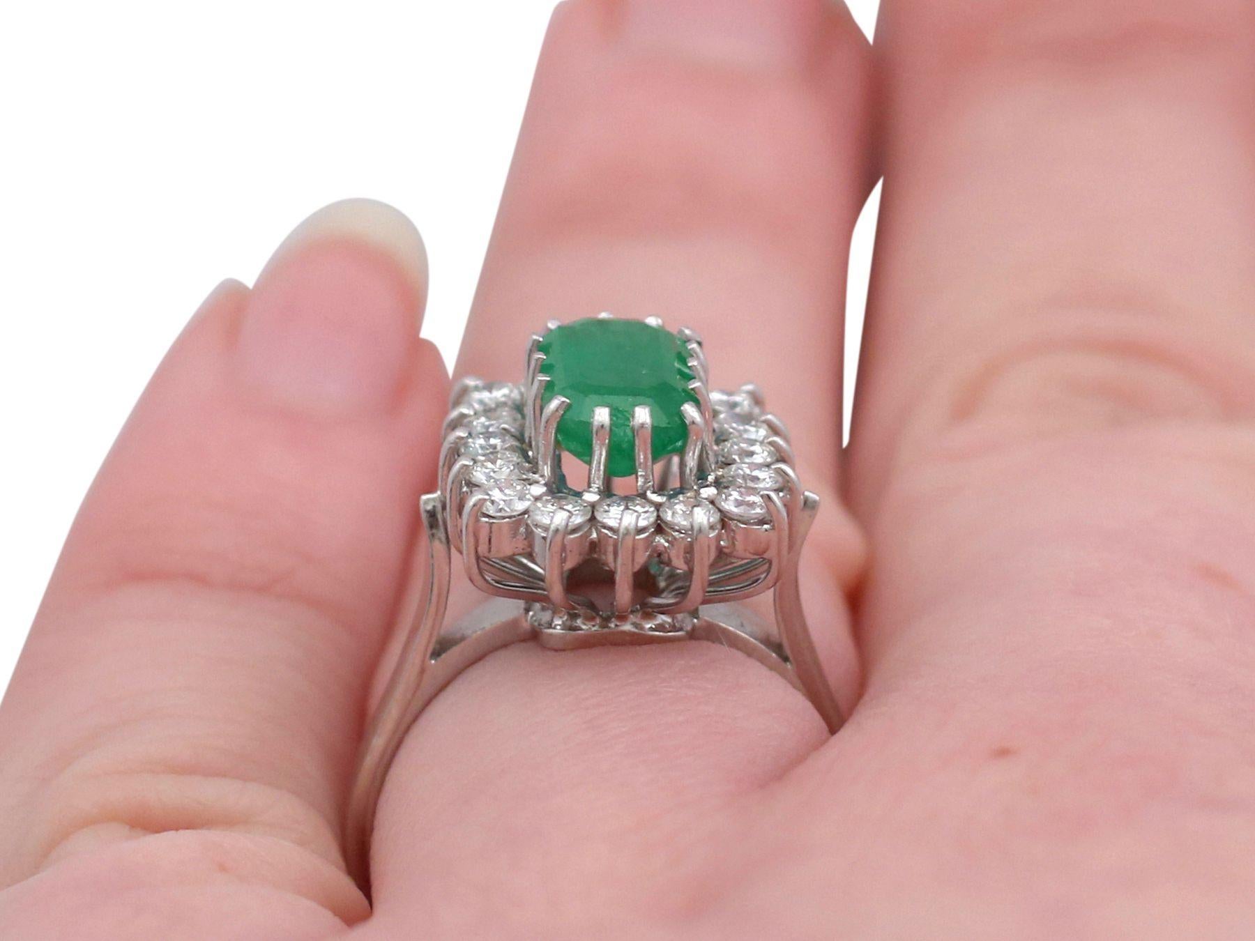 Vintage 1980s Emerald and Diamond White Gold Cluster Ring 3